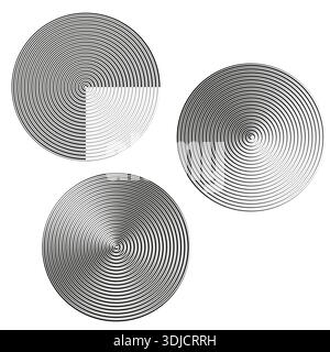 Icona sfumatura circolare. Ripetizione linea rotonda. Vettore radiale grigio. Set sfera astratta. Illustrazione Vettoriale
