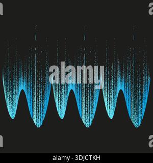 Onda sonora blu. Vettore frequenza audio. Icona equalizzatore musicale. Sfondo nero brillante. Illustrazione Vettoriale