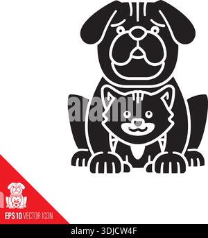 Icona del grande cane e del piccolo gatto con glifo vettoriale per il World Spay Day del 25 febbraio Illustrazione Vettoriale