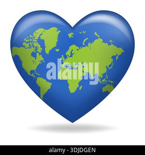 Globo terrestre a forma di cuore, l'amore per il pianeta e l'ambiente del mondo illustrazione del concetto. Illustrazione Vettoriale