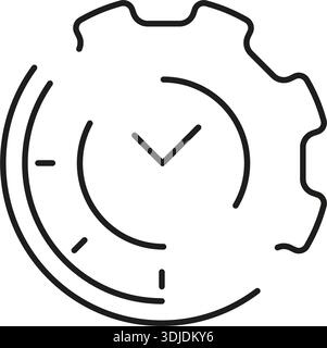 Icona Orologio e linea ingranaggi. Simbolo di riferimento per la gestione del tempo e l'ottimizzazione dell'efficienza. Miglioramento della produttività e del flusso di lavoro. Tratto modificabile. Isolato Illustrazione Vettoriale