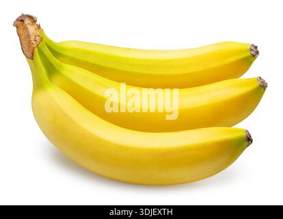 Mazzo di banana maturo isolato su sfondo bianco. Il file contiene il percorso di ritaglio. Foto Stock