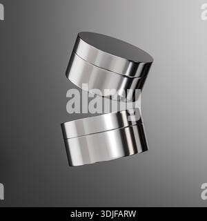 Elegante mockup per confezionamento in vasetti di panna metallizzati, vasetto per la cura della pelle con texture elettroplaccata, confezione cosmetica in argento di forma rotonda, elemento cromato Foto Stock