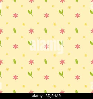 Disegno floreale per bambini su sfondo beige motivo raster senza cuciture Foto Stock