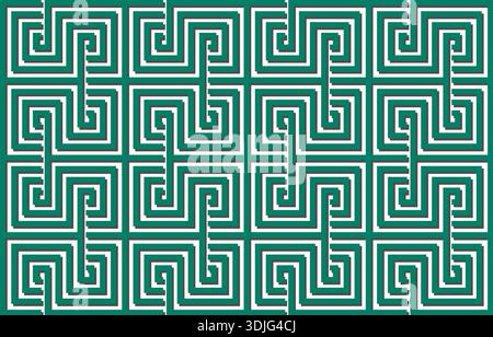 Un moderno e rinfrescante motivo vettoriale senza cuciture con un'interpretazione audace della classica chiave greca o del motivo a meandro. Illustrazione Vettoriale