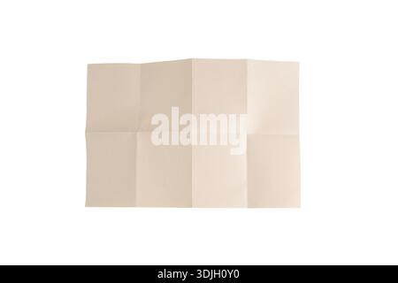 un foglio di carta beige con varie pieghe su uno sfondo trasparente Foto Stock