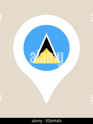 Bandiera di Santa Lucia all'interno di una spilla bianca, un'icona vettoriale pulita per i viaggi e le destinazioni nazionali. Illustrazione Vettoriale