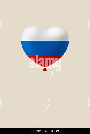 Palloncino patriottico con la bandiera russa che galleggia su una corda, un simbolo amorevole per una festa nazionale. Illustrazione Vettoriale