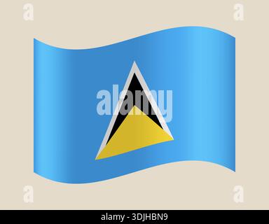 La bandiera di Santa Lucia ondeggiava con grazia, un'illustrazione vettoriale dettagliata e simbolo nazionale della nazione insulare caraibica. Illustrazione Vettoriale