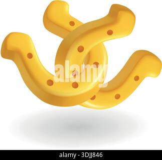 Ferro di cavallo dorato 3D su sfondo bianco. Simbolo tradizionale della fortuna irlandese per i temi del giorno di San Patrizio Illustrazione Vettoriale