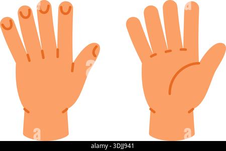 Mano che mostra il numero 5 con tutte le dita. Gesto cartoni animati con palmo aperto per contare e visualizzare immagini didattiche Illustrazione Vettoriale