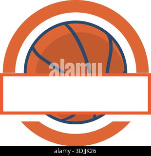Vettore con logo basket isolato. Logo da basket con sfondo vettoriale a scudo Illustrazione Vettoriale
