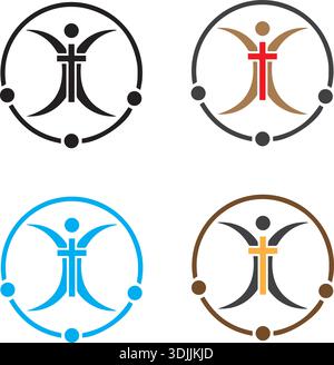Icona vettoriale silhouette di vitruvian man. Segno della figura umana racchiuso in cerchio per illustrazioni delle proporzioni canoniche. Contorno bianco e nero i Illustrazione Vettoriale