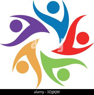 Grafica del modello di illustrazione del logo a stelle colorate per il lavoro di squadra rete del logo delle persone della comunità e vettore sociale Illustrazione Vettoriale