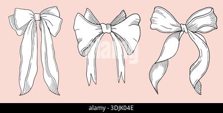 Archi decorativi disegnati a mano illustrazione grafica dettagliata su sfondo rosa, tutti gli elementi sono isolati Illustrazione Vettoriale