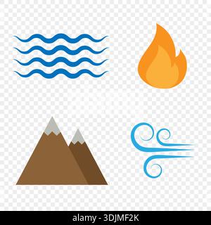 Icone di quattro elementi naturali. Illustrazione vettoriale Illustrazione Vettoriale