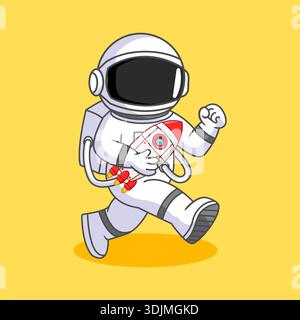 Esecuzione di astronauti con in mano un Rocket Vector Illustration Cartoon Design Illustrazione Vettoriale