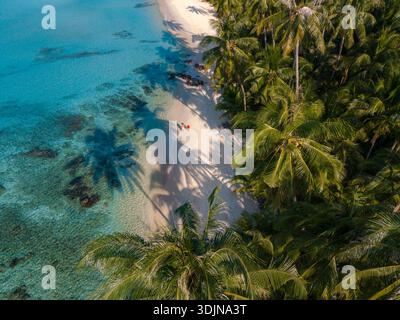 Scoprite la tranquilla bellezza della spiaggia di Takhian a Koh Kood, Thailandia, con le sue acque incontaminate e le lussureggianti palme. Perfetto per piacevoli passeggiate Foto Stock