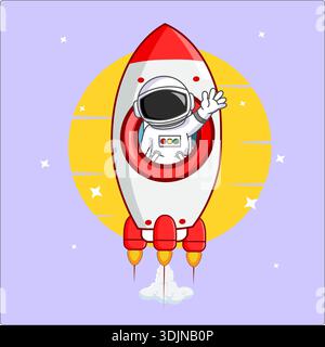 Simpatico astronauta all'interno lanciare Rocket Vector Illustration Cartoon Design Illustrazione Vettoriale