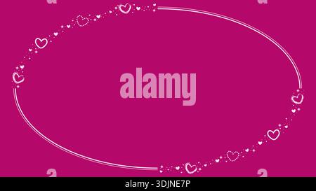 Cornice circolare con bordo ovale decorata con scintillanti cuori d'amore con sfondo rosa fucsia Illustrazione Vettoriale