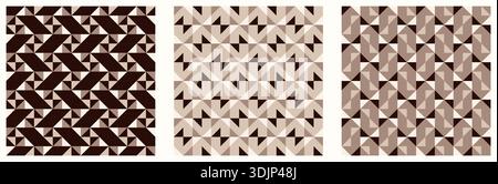 Marrone e beige, set di tessellazione di colori terrosi neutri, fascio di moderni motivi vettoriali senza cuciture. Colori retrò neutri. Design ripetibile per la struttura Illustrazione Vettoriale