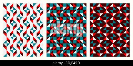 Rosso e tè succoso, set di tessellazione a colori, pacchetto di moderni motivi vettoriali senza cuciture. Colori retrò neutri. Design ripetibile per la collezione di tessuti, Illustrazione Vettoriale