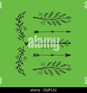Set vettoriale elementi floreali decorativi e divisori Illustrazione Vettoriale