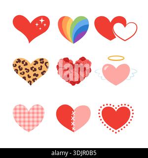 Serie di simpatiche illustrazioni cardiache Illustrazione Vettoriale