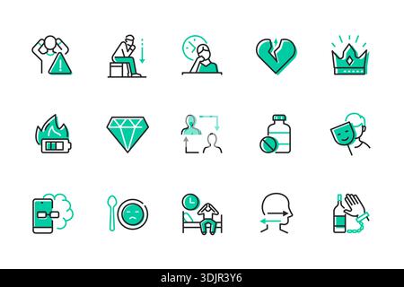Problemi psicologici - serie di icone di stile di design della linea Illustrazione Vettoriale