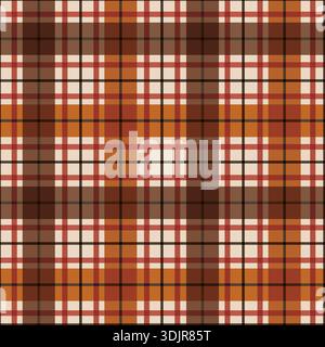 Elegante tartan a quadri dai toni caldi della terra. Sfondo vettoriale senza cuciture in arancione, marrone e neutro di zucca autunnale. Sofisticato a scacchi Illustrazione Vettoriale