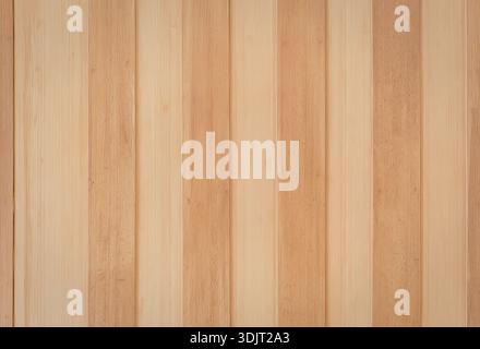 Vista ravvicinata delle tavole di legno orizzontali che mostrano un motivo a grana naturale. Le tavole presentano un colore marrone chiaro e medio, creando un colore caldo Foto Stock