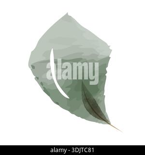 Una delicata foglia verde ad acquerello si presenta delicatamente su uno sfondo bianco puro. I suoi colori fluenti e la sua forma naturale evocano serenità, perfetta per aggiungere un tocco di grazia botanica a qualsiasi progetto. Illustrazione Vettoriale