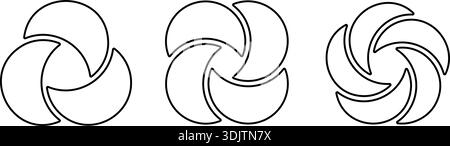 Diagramma Venn circolare con set di tre, quattro e cinque parti. Cerchi di linea intersecanti. Icona della mappa rotonda con sovrapposizione infografica. Grafico dei processi aziendali Illustrazione Vettoriale