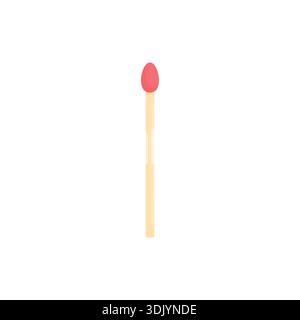 Una corrispondenza con un frammento rosso su sfondo bianco. Concetto di illuminazione del fuoco da campeggio. Elementi escursionistici. Turismo all'aperto. Illustrazione Vettoriale