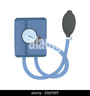 Un tonometro meccanico su sfondo bianco. Elementi di medicina. Misurazione della pressione sanguigna. Assistenza sanitaria al cuore. Diagnostica. Illustrazione Vettoriale
