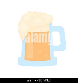 Birra in un bicchiere grande con schiuma spessa su sfondo bianco. Illustrazione vettoriale della birra leggera durante la festa di ottobre Illustrazione Vettoriale