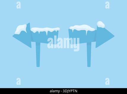 Cartelli con ghiaccioli e ciaspole. Frecce per le indicazioni invernali. Elementi invernali. Illustrazione Vettoriale