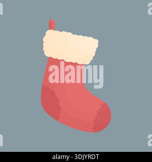 Christmas Red Sock. Decorazioni per la casa per Natale. Elementi del nuovo anno Illustrazione Vettoriale