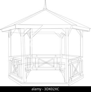 Illustrazione vettoriale a linea singola del gazebo del giardino minimale Illustrazione Vettoriale