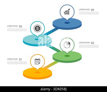 Processo infografico sulla timeline aziendale con dati in quattro fasi. Illustrazione Vettoriale