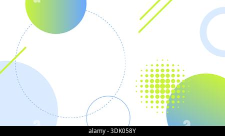 Sfondo geometrico astratto sfumature blu e verdi con cerchi e linee ondulate. Illustrazione Vettoriale