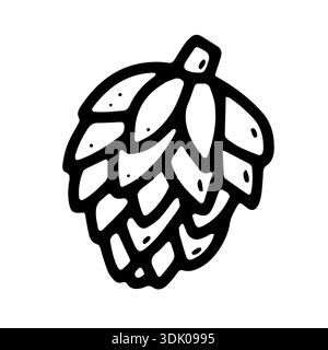 Immagine a doodle con cono di pino. Segno di pinecone disegnato a mano. Eco simbolo della natura, autunno, vacanze invernali. Icona botanica autunnale. Un intimo elemen decorativo Illustrazione Vettoriale