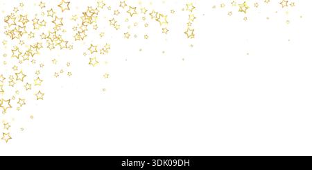 Stelle scintillanti sparse in modo casuale, volando, cadendo giù, fluttuando. Concetto di festa di Natale. Illustrazione vettoriale Festive Stars su sfondo bianco. Illustrazione Vettoriale