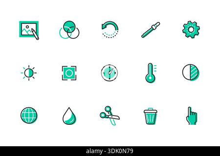 Correzione foto - serie di icone di stile di design della linea Illustrazione Vettoriale