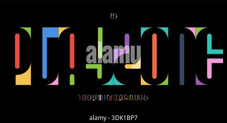 Carattere spazio negativo ritaglio Logo alfabeto colore geometrico Set di lettere condensate Tipografia moderna, design tipografico creativo per il titolo della stencil Illustrazione Vettoriale