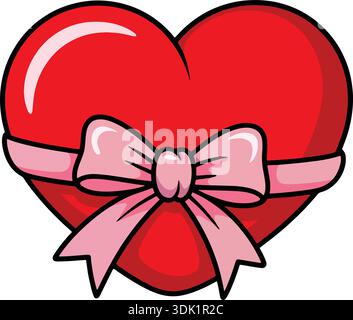 Love Heart with Ribbon Gift Symbol Illustration - romantico cuore rosso con fiocco rosa Valentine Vector Illustrazione Vettoriale