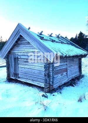 Vecchia casa di barche in Svezia Foto Stock