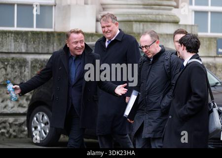 Michael Flatley (left) at Belfast High Court where Switzer Consulting is taking legal action in a civil case against the choreographer and dancer for alleged breach of contract, relating to an agreement the firm says was reached to allow it to run the dance shows. Picture date: Thursday January 29, 2026. Foto Stock
