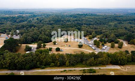 Vista aerea di parte del campeggio Holmsley, nella New Forest, Thorney Hill, Bransgore, Christchurch, Dorset. Foto Stock