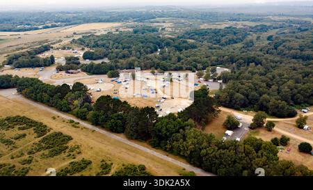 Vista aerea di parte del campeggio Holmsley, nella New Forest, Thorney Hill, Bransgore, Christchurch, Dorset. Foto Stock